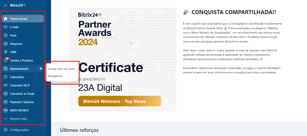 Imagem menu de ferramentas do Bitrix24 | 23A